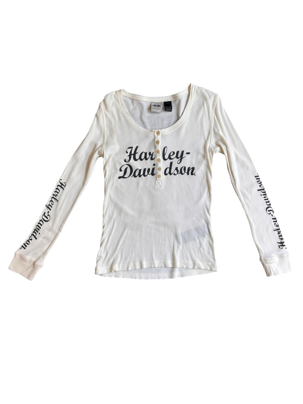Harley-Davidson Off White Ribbed Long Sleeve Henley Shirt